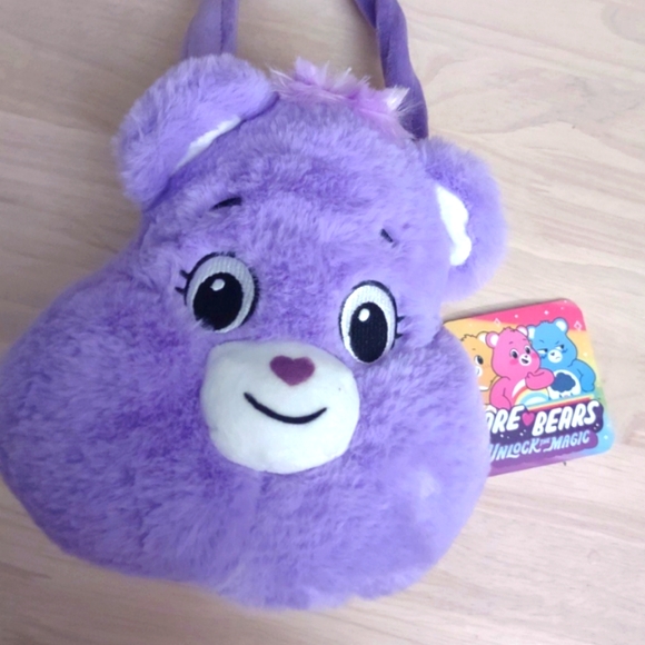 Care Bears Purple Plush Head Purse Bag Accessory Kawaii Y2K Decora Harajuku - Picture 1 of 3